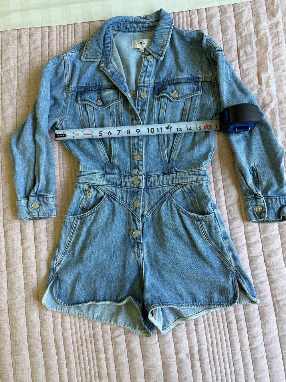 7 For All Mankind Light Blue Denim Romper - Size: S - Picture 7 of 8